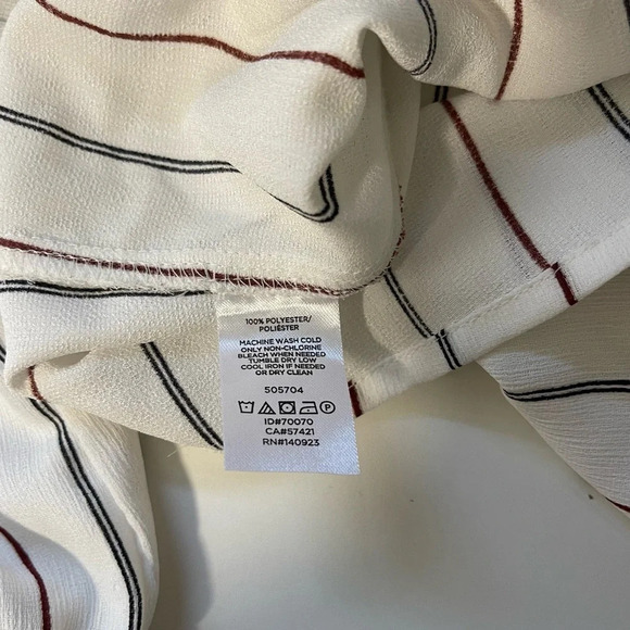 Ann Taylor Factory White Black & Red Striped High Neck Blouse Large Women’s - Picture 11 of 12